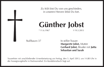 Traueranzeige von Günther Jobst von Pegnitz-Zeitung
